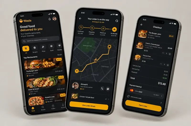 Food delivery mobile app concept for Wasla